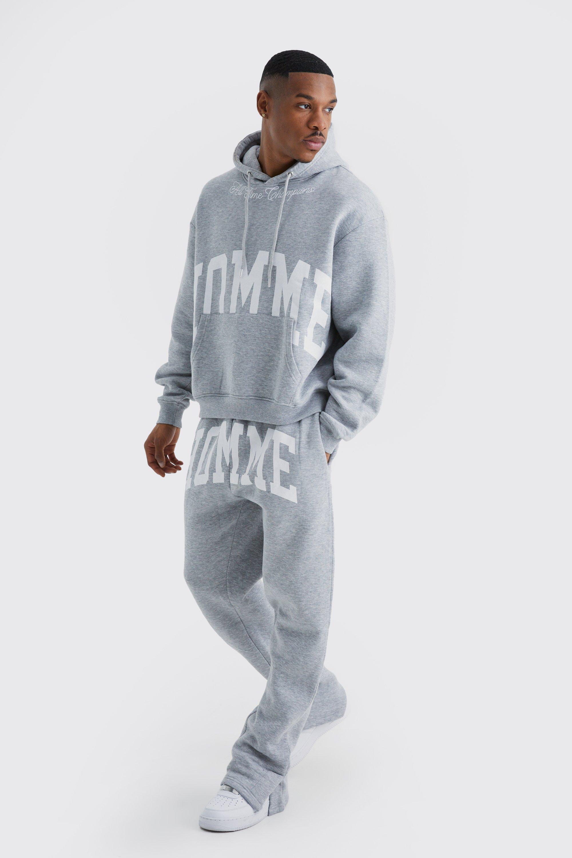 Mens Grey Oversized Boxy Split Hem Homme Tracksuit, Grey
